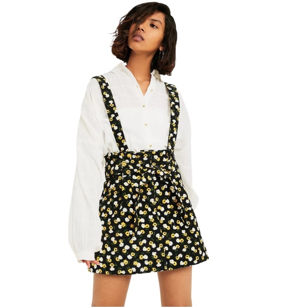 Urban Outfitters Ireley Black Yellow Floral Corduroy Suspender Mini Skirt Small